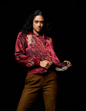 Janbaaz Bomber Jacket Silk Damask Red