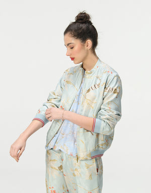 Janbaaz Bomber Jacket Silk Damask Ice Blue