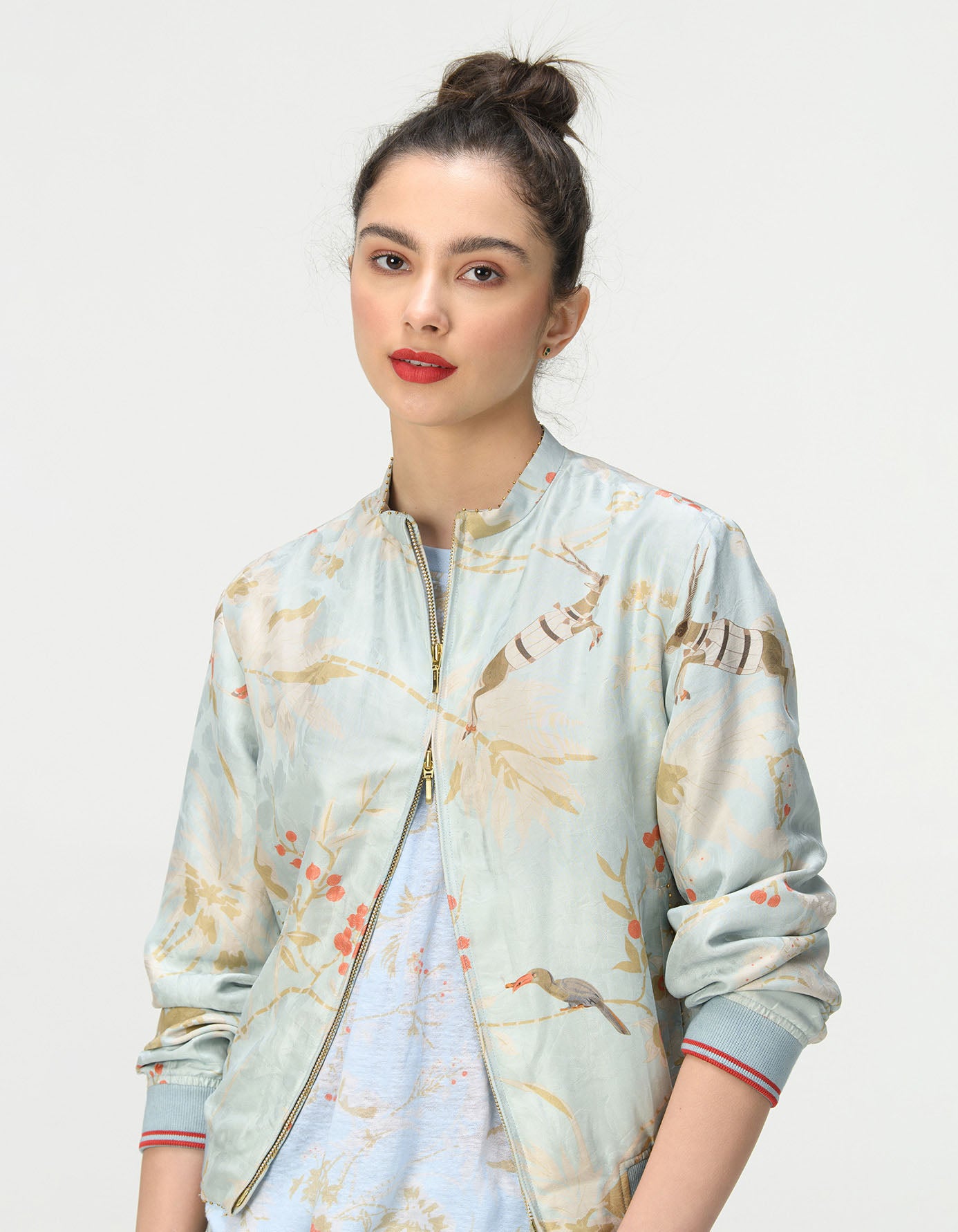 Janbaaz Bomber Jacket Silk Damask Ice Blue