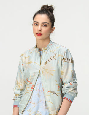 Janbaaz Bomber Jacket Silk Damask Ice Blue