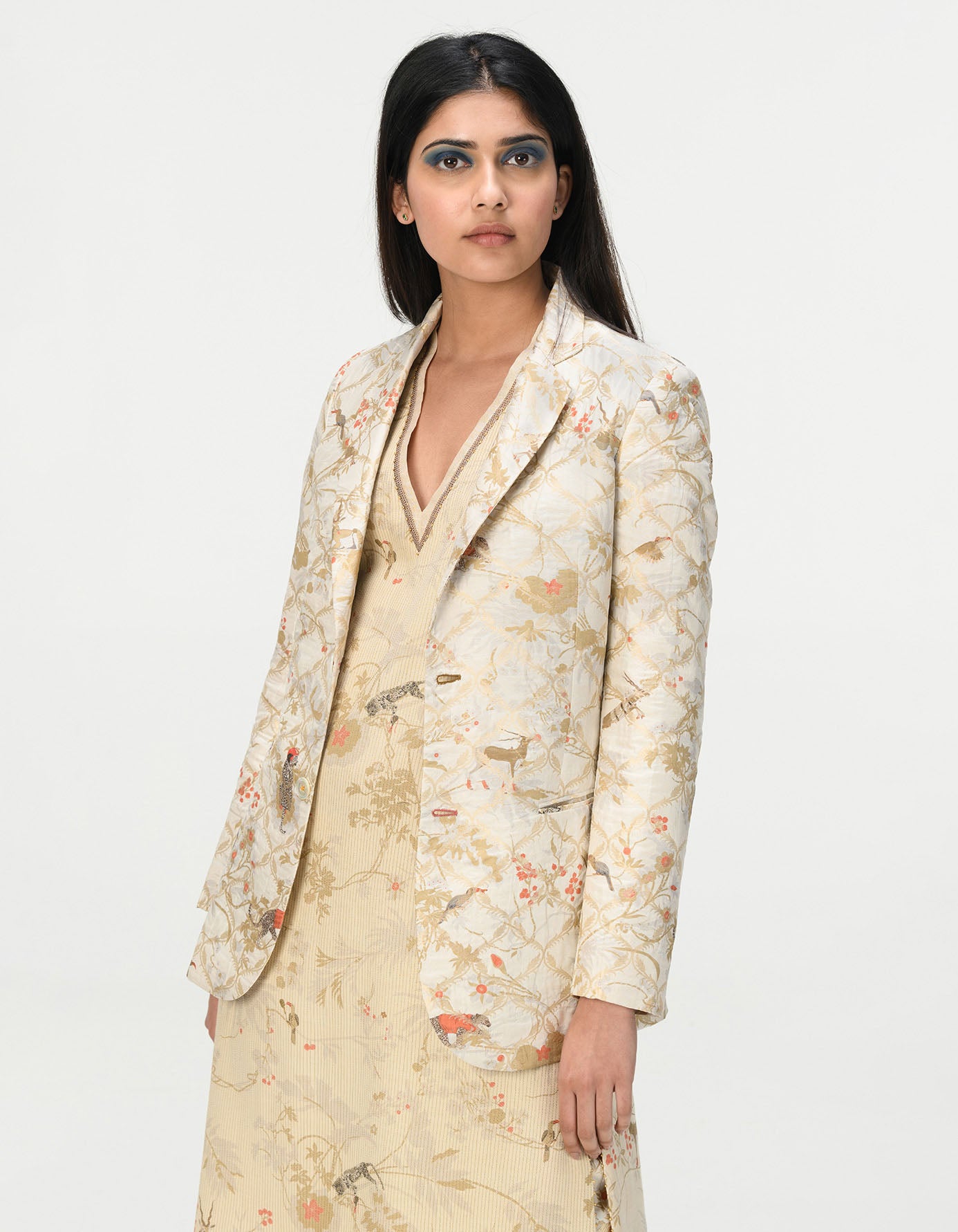 Rana Blazer Silk Brocade Ivory