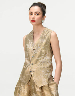 Vest Coat Silk Brocade Oyster Grey