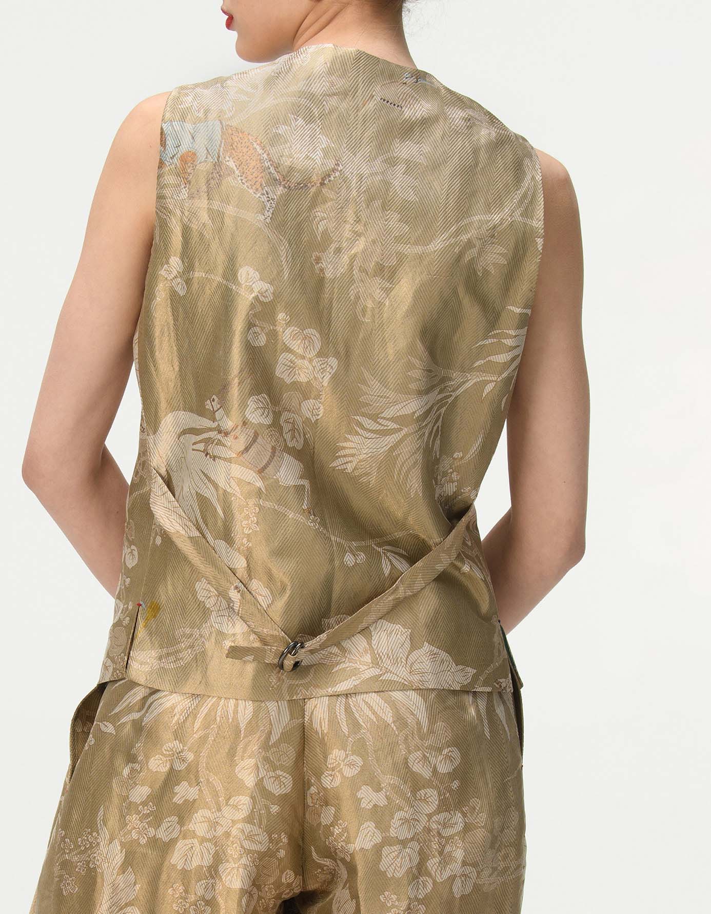 Vest Coat Silk Brocade Oyster Grey