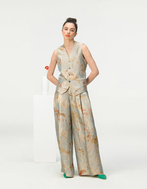 Vest Coat Silk Brocade Ice Blue