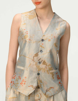 Vest Coat Silk Brocade Ice Blue