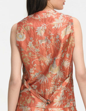 Vest Coat Silk Brocade Coral