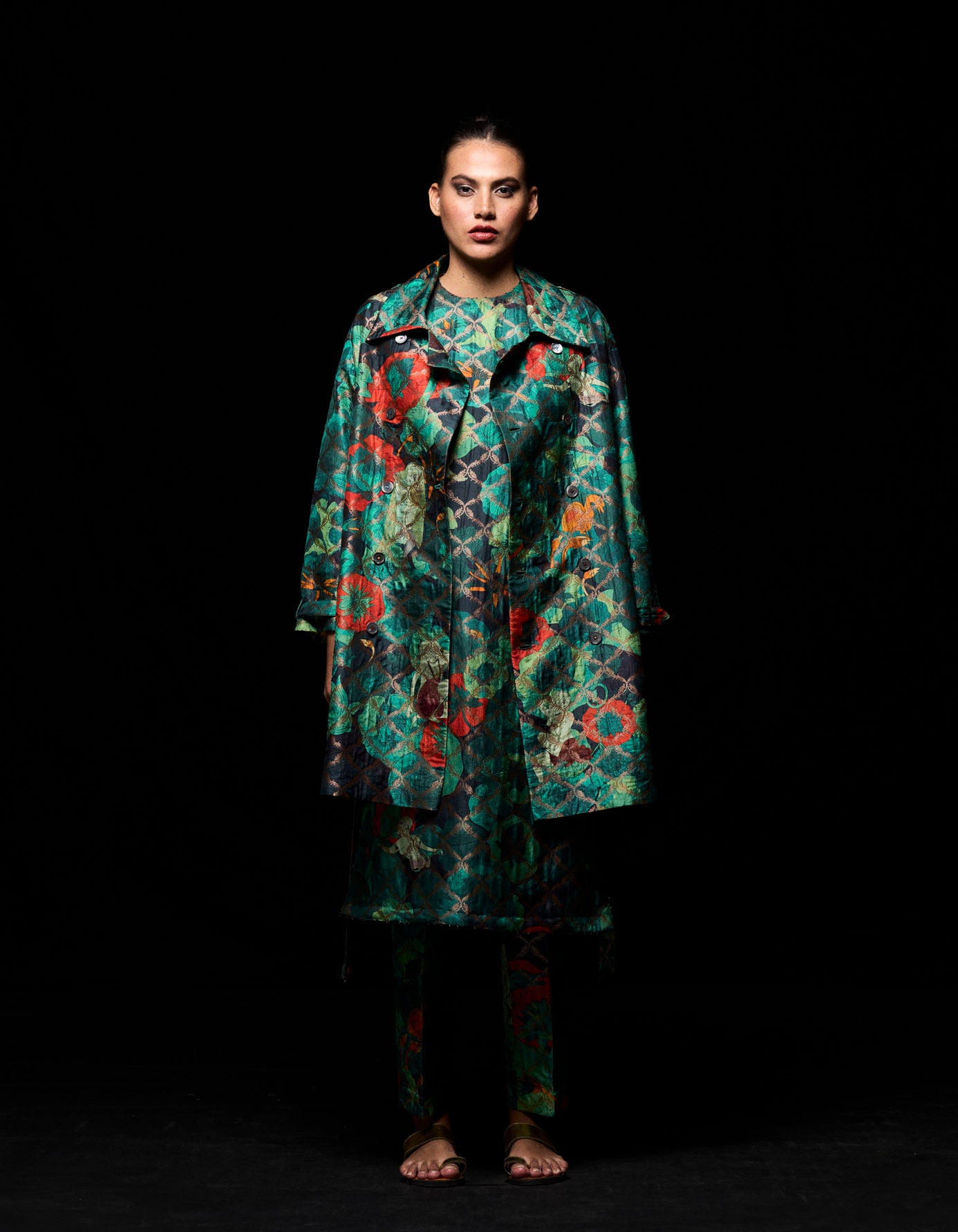 Trench Silk Brocade Emerald