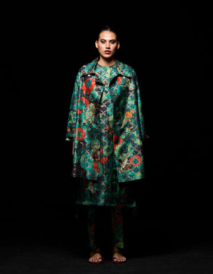 Trench Silk Brocade Emerald