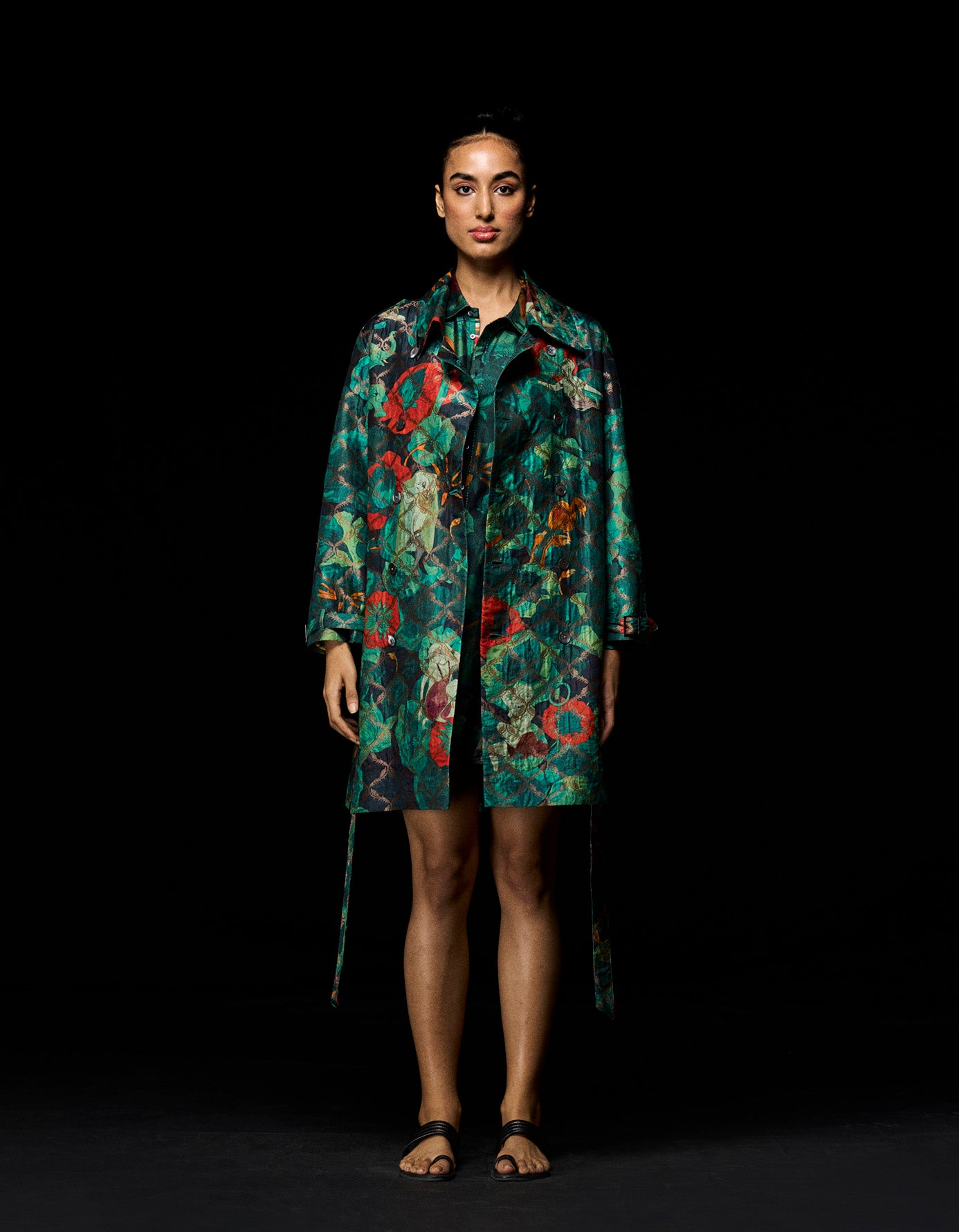 Trench Silk Brocade Emerald