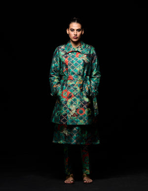 Trench Silk Brocade Emerald