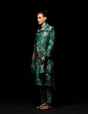 Trench Silk Brocade Emerald