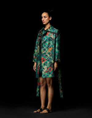Trench Silk Brocade Emerald