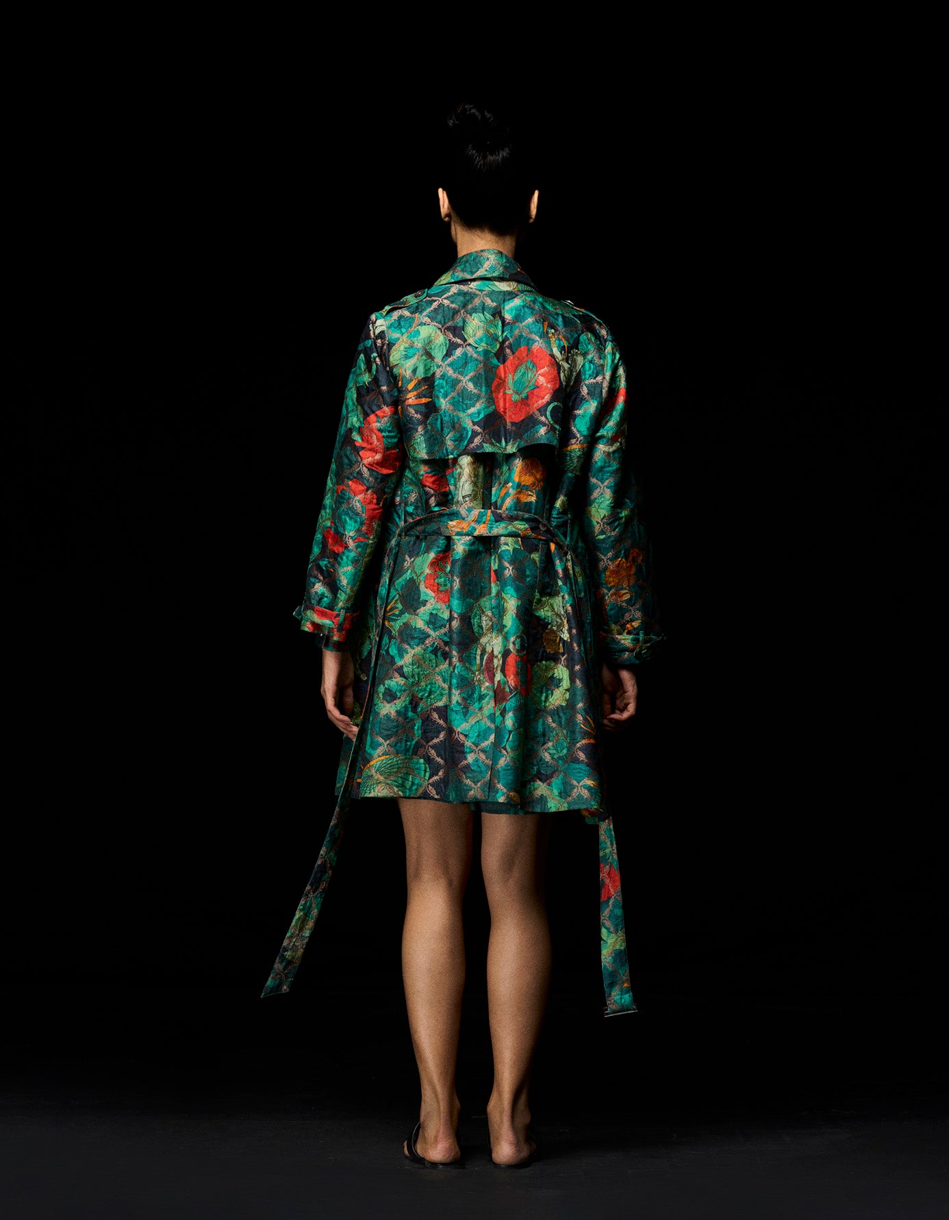 Trench Silk Brocade Emerald
