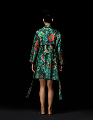 Trench Silk Brocade Emerald
