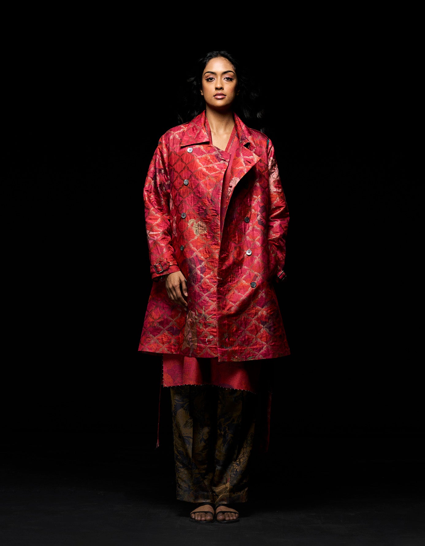 Trench Silk Brocade Red