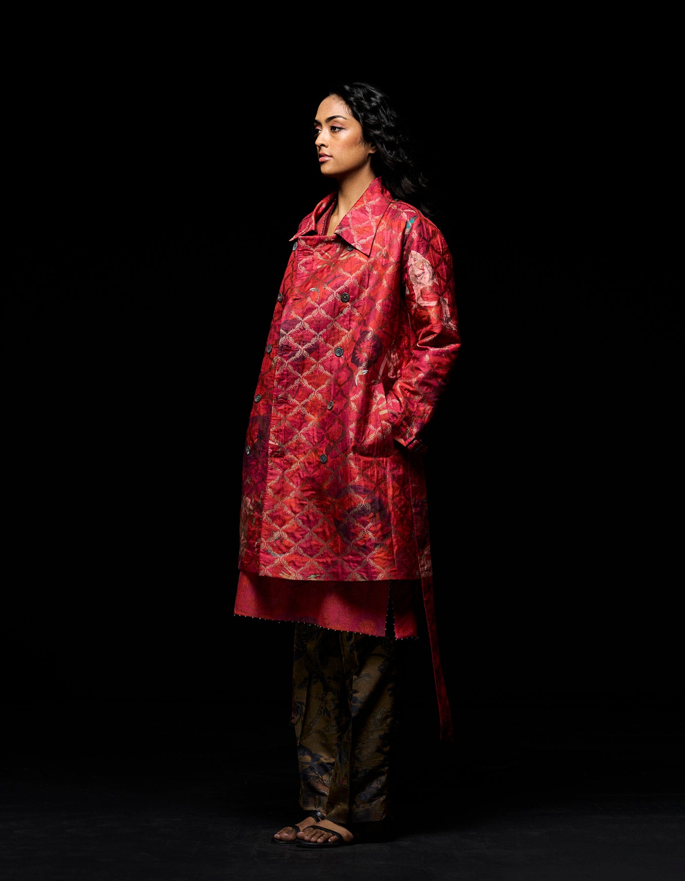 Trench Silk Brocade Red