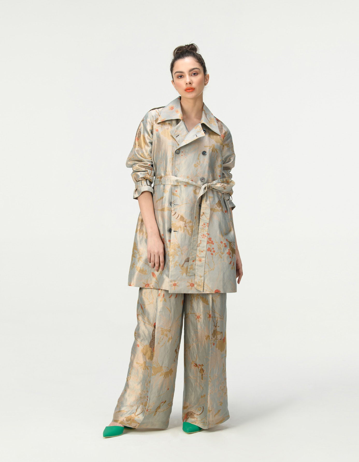 Trench Silk Brocade Ice Blue