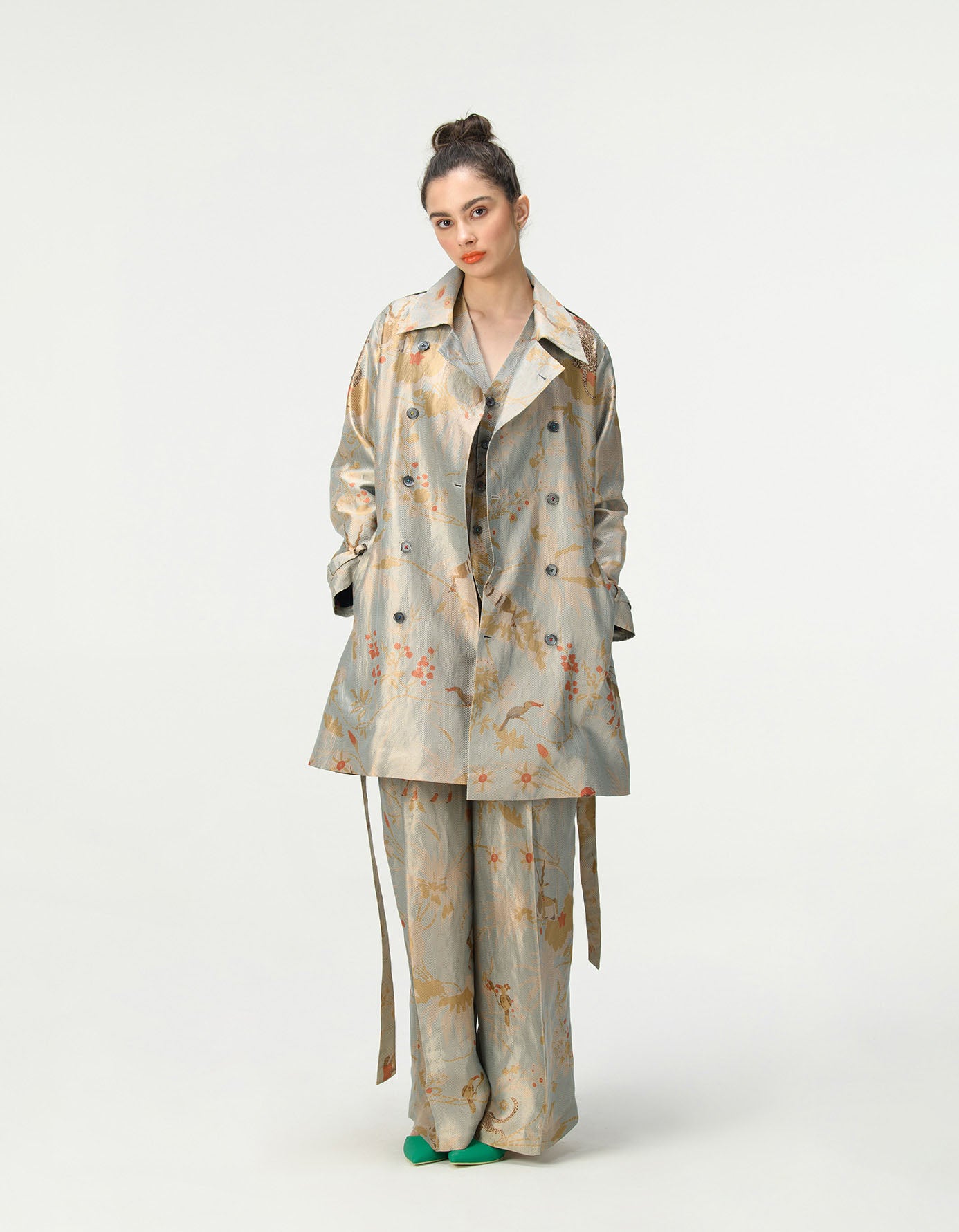 Trench Silk Brocade Ice Blue