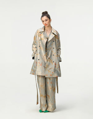 Trench Silk Brocade Ice Blue