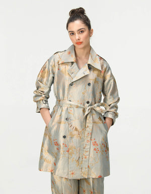 Trench Silk Brocade Ice Blue