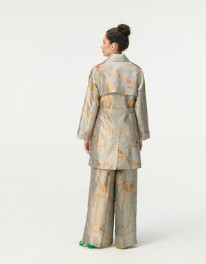 Trench Silk Brocade Ice Blue