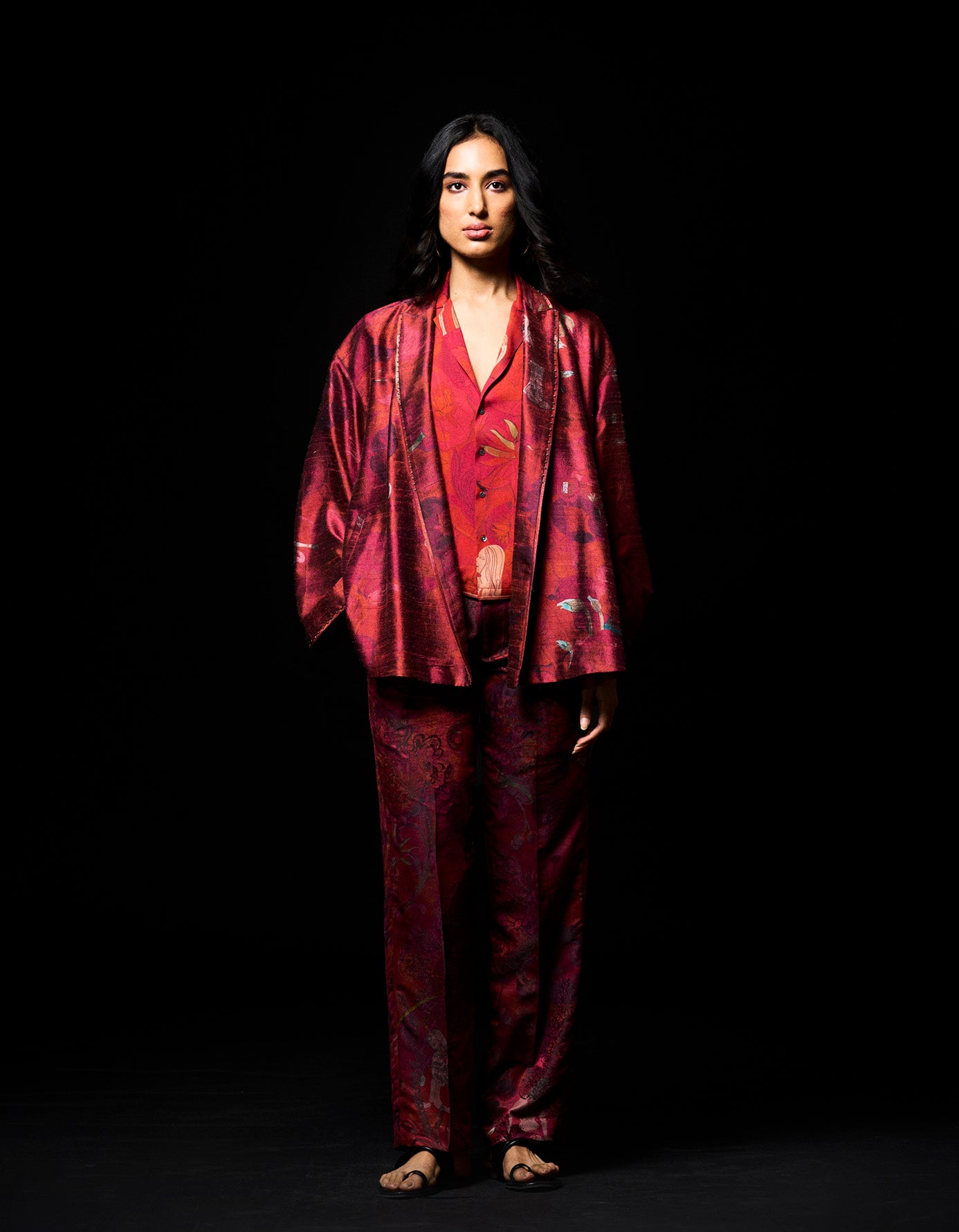 Fresco Cape Coat Red Silk Dupion