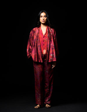 Fresco Cape Coat Red Silk Dupion