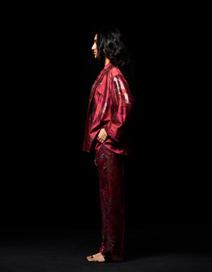 Fresco Cape Coat Red Silk Dupion