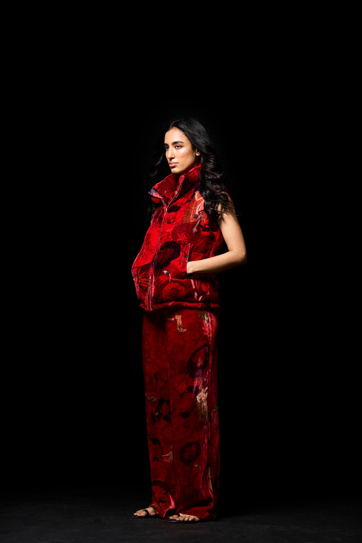 Frsco Quilted Jacket Red Silk Velvet