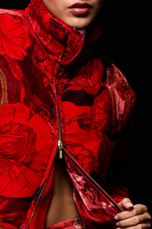 Frsco Quilted Jacket Red Silk Velvet