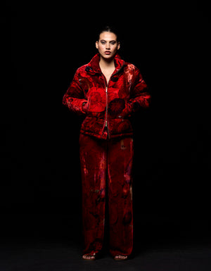 Quilted Jacket Silk Velvet Red