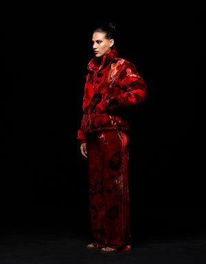 Quilted Jacket Silk Velvet Red