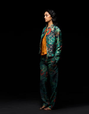 Fresco Zipper Bomber Emerald Silk Brocade