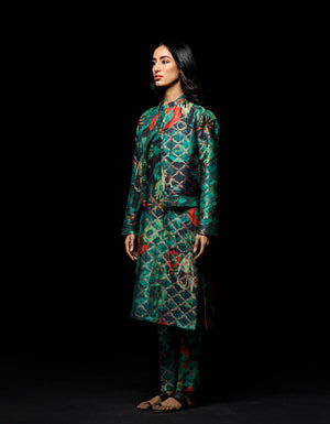 Fresco Zipper Bomber Emerald Silk Brocade
