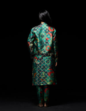 Fresco Zipper Bomber Emerald Silk Brocade