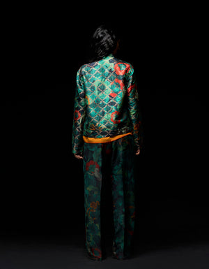 Fresco Zipper Bomber Emerald Silk Brocade