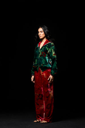 Fresco Pyjama Pant Red Silk Velvet