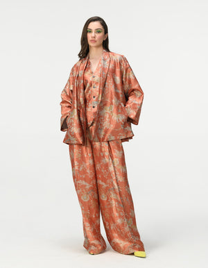 Rainforest Palazzo Coral Silk Brocade