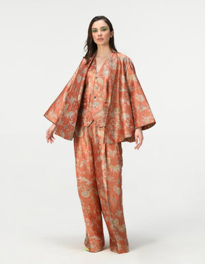 Rainforest Palazzo Coral Silk Brocade