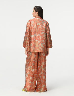 Palazzo Silk Brocade Coral