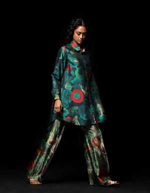 Azad Trouser Silk Brocade Emerald