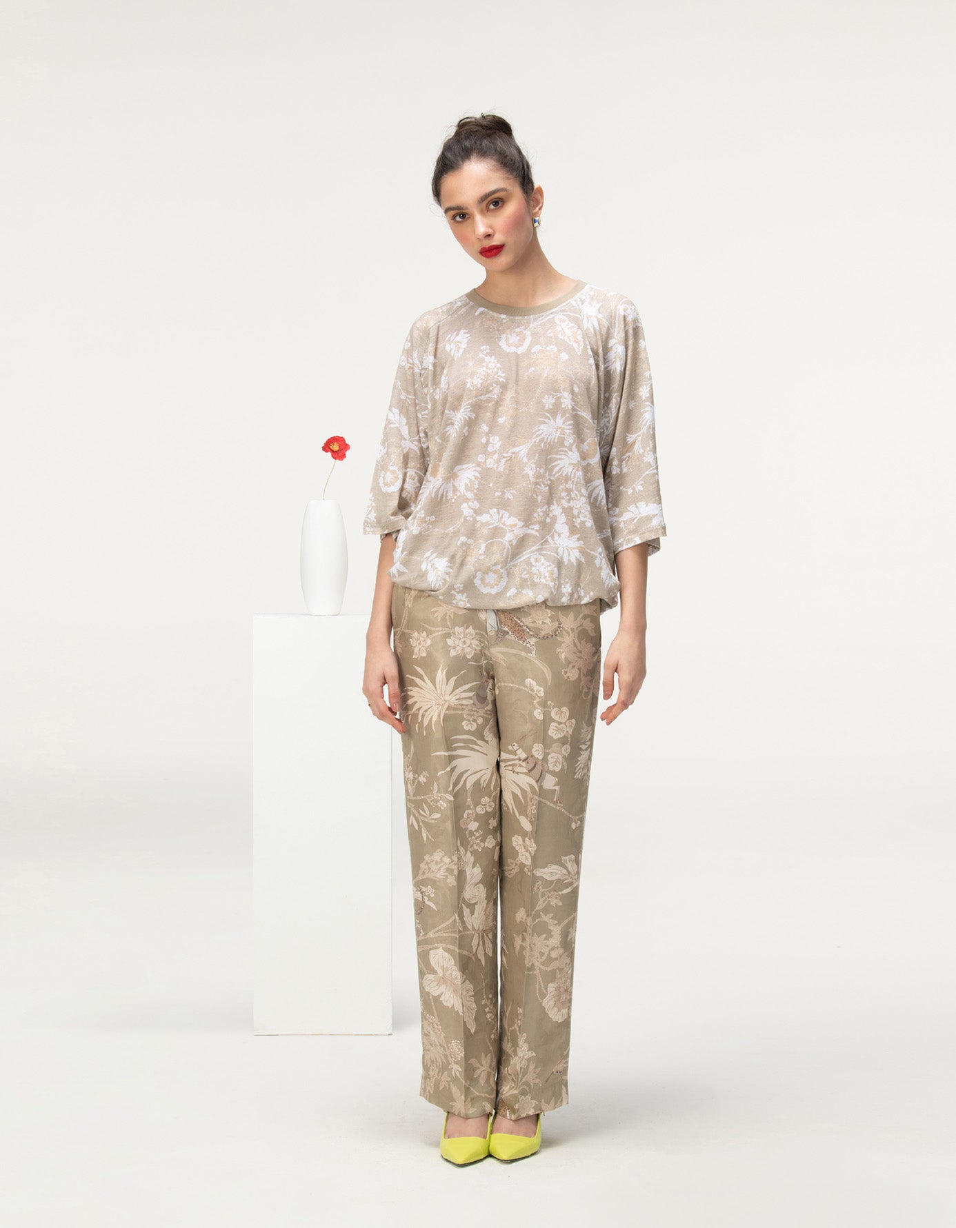 Straight Fit Trousers Silk Damask Oyster Grey