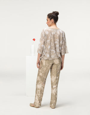 Straight Fit Trousers Silk Damask Oyster Grey