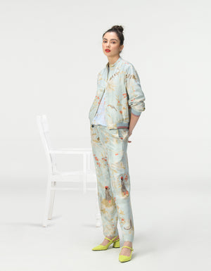 Straight Fit Trousers Silk Damask Ice Blue