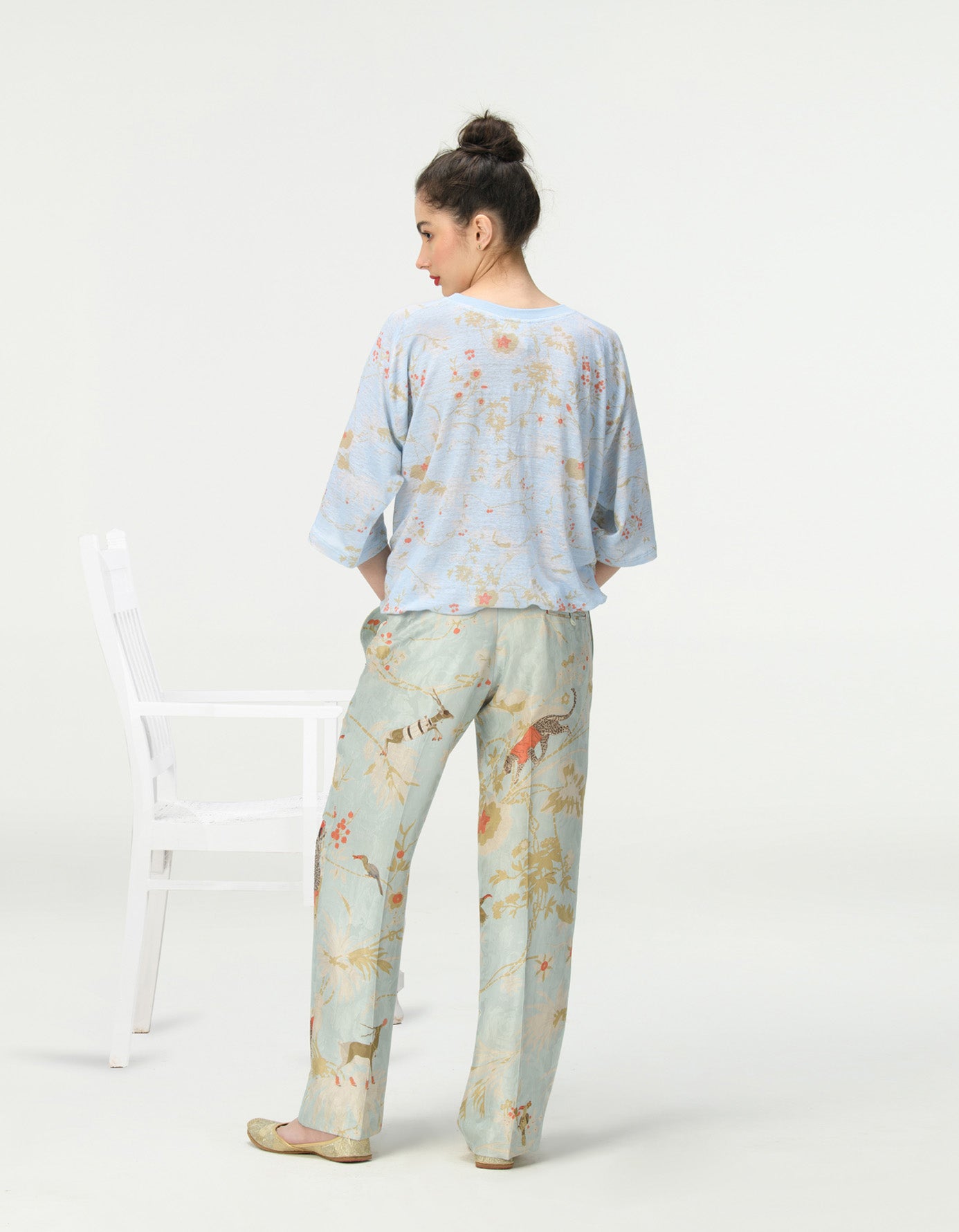 Straight Fit Trousers Silk Damask Ice Blue