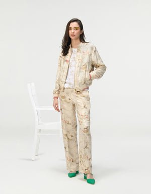 Straight Fit Trousers Silk Damask Ivory
