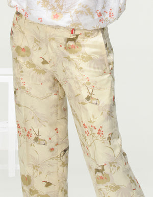 Straight Fit Trousers Silk Damask Ivory