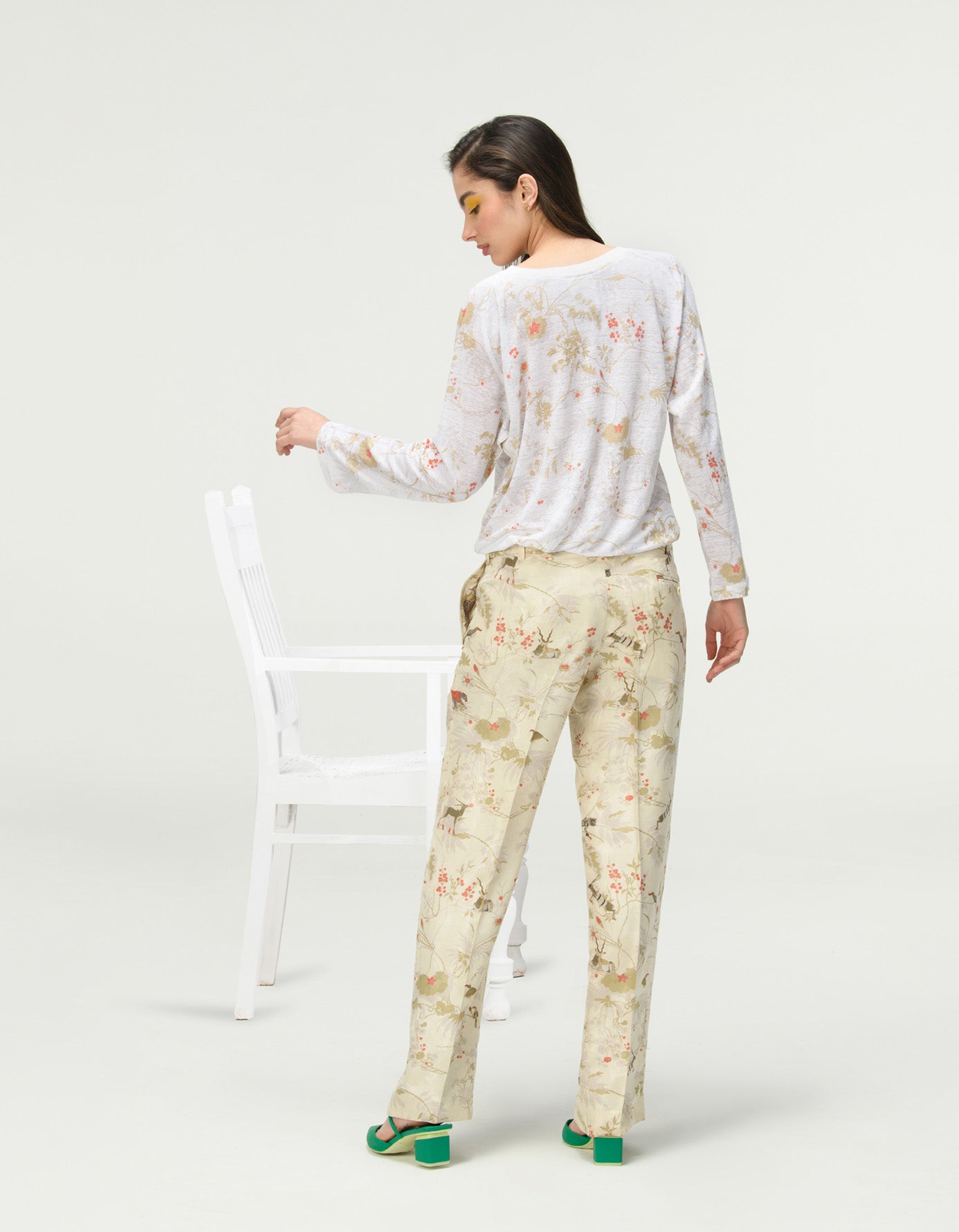 Straight Fit Trousers Silk Damask Ivory