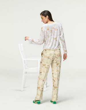Straight Fit Trousers Silk Damask Ivory