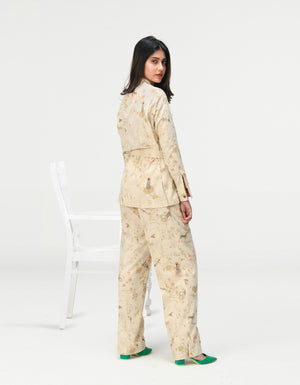 Rainforest Single Pleated Trousers Ivory Cotton Silk Check